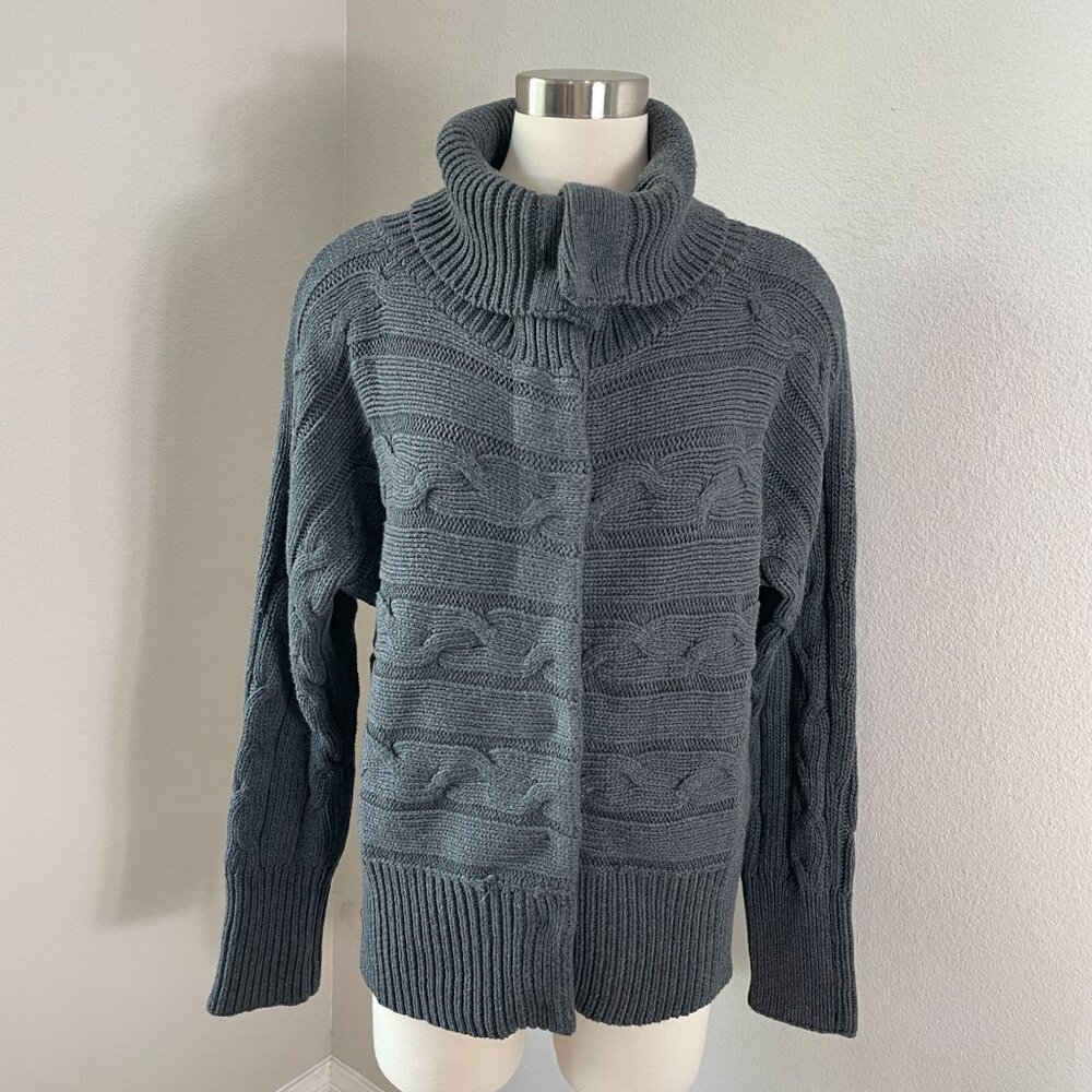 NEW $129 Talbots Womens XL Gray Cable Knit Jacket Cardigan‎ Snap Button Up